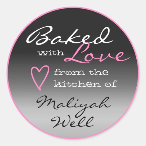 Gray Ombre Gradience Baked with Love Heart Pink  Classic Round Sticker