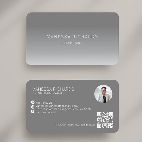 Gray Ombre Modern Minimalist QR Code Notary Photo  Business Card
