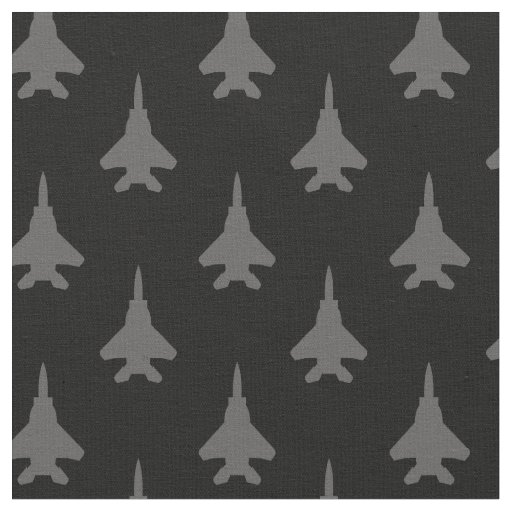 Gray on Black F-15E Fighter Jet Pattern Fabric