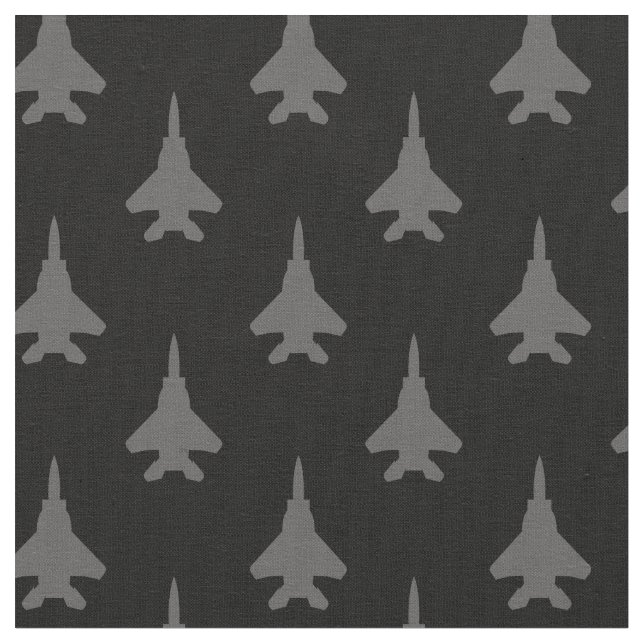 Gray on Black F-15E Fighter Jet Pattern Fabric (Close Up)