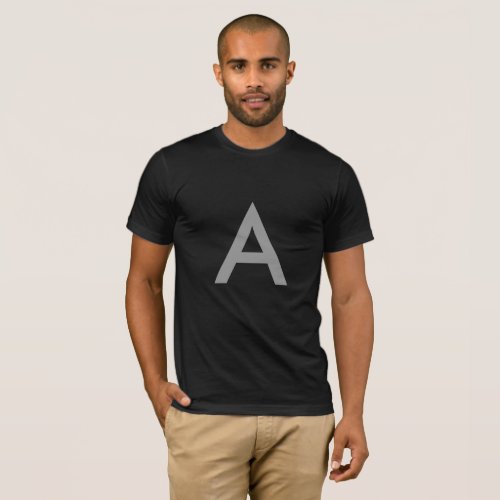 Gray on black initials as letter T_Shirt