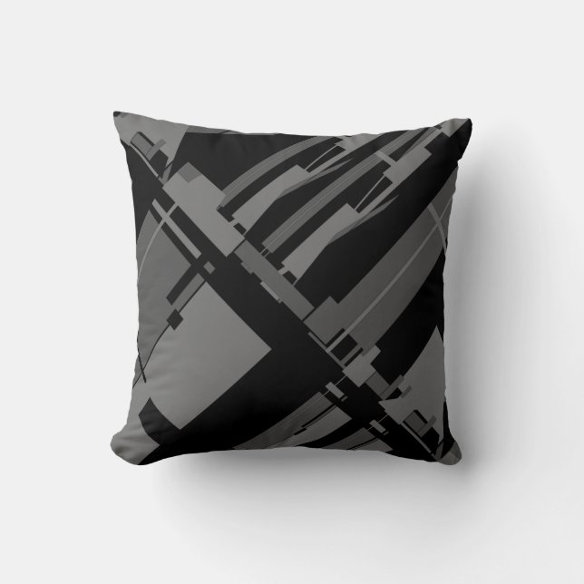 Gray on Black Southwest-inspired Diagonal Abstract Throw Pillow (Front)