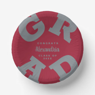 Gray on Crimson Red Graduation Paper Bowls