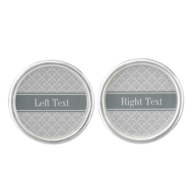 Gray on Gray Damask #3 Charcoal Name Monogram Cufflinks (Front)