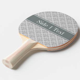 Gray on Gray Damask #3 Charcoal Name Monogram Ping-Pong Paddle