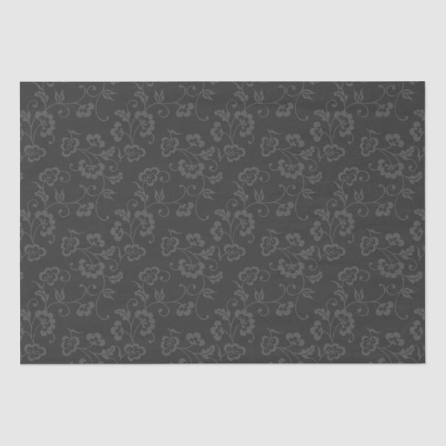 Gray-on-Gray Floral Vine Pattern Tissue Paper (Front)