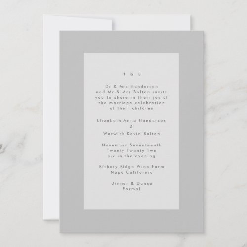 Gray on Grey Modern Minimalistic Simple Wedding Invitation