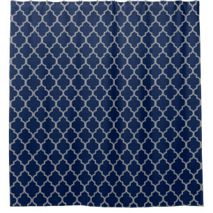 Gray on Navy Blue Quatrefoil Custom Background Shower Curtain