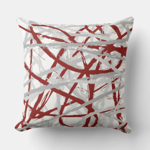GRAY ON RED LINES DESIGN Retro Throw Pillow
