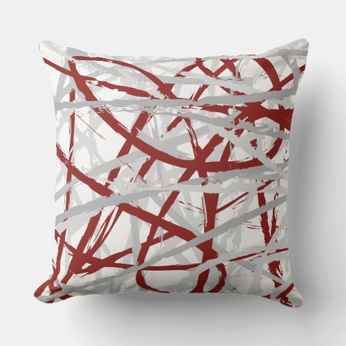 GRAY ON RED LINES DESIGN Retro Throw Pillow