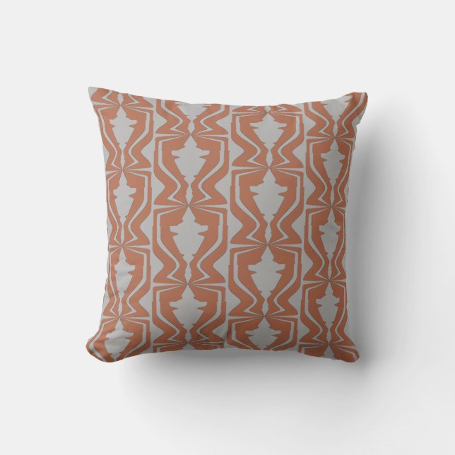 Gray on Rust Sound Wave Design Vertical Pattern Throw Pillow (Front)