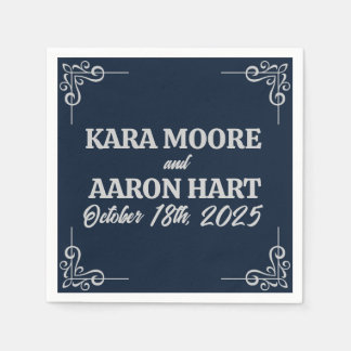 Gray on Slate Blue Edwardian Cocktail Napkins