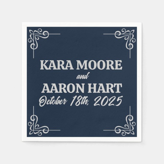 Gray on Slate Blue Edwardian Cocktail Napkins (Front)