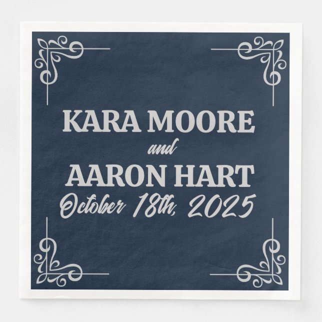 Gray on Slate Blue Edwardian Paper Dinner Napkins (Front)