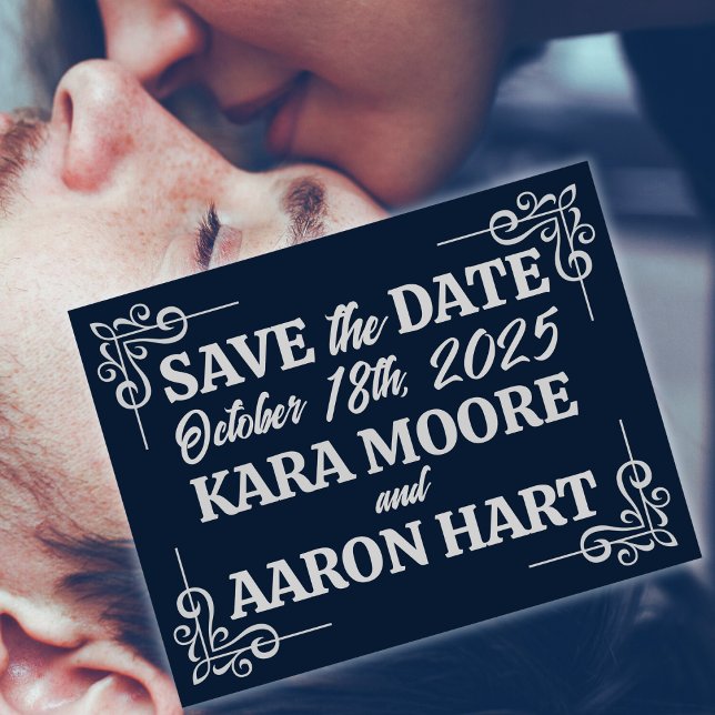 Gray on Slate Blue Edwardian Save the Date Announcement Postcard (Creator Uploaded)