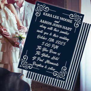 Gray on Slate Blue Edwardian Wedding Invitation