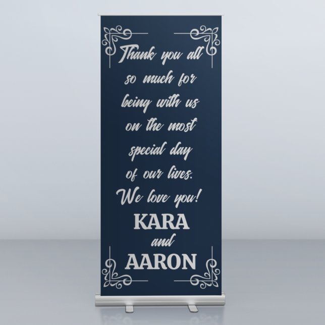 Gray on Slate Blue Edwardian Wedding Retractable Banner (Creator Uploaded)