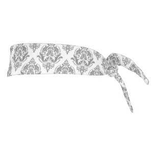 gray On White Damasks Geometric Pattern Tie Headband