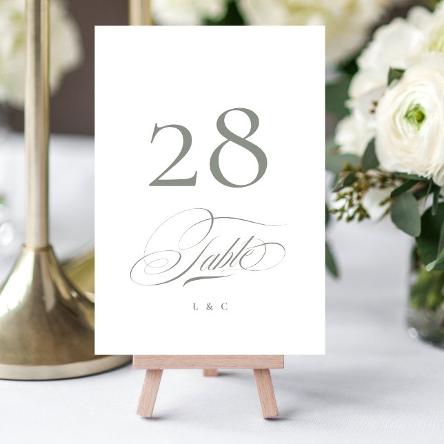 Gray on White Elegant Calligraphy Wedding Table Number (Creator Uploaded)