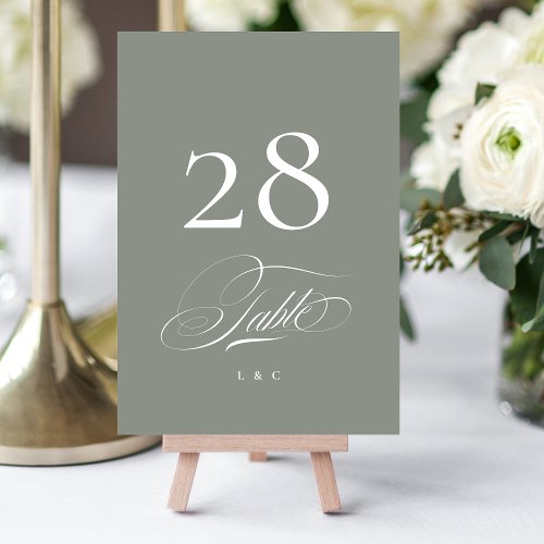 Gray on White Elegant Calligraphy Wedding Table Number