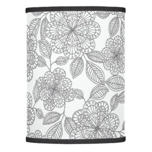 GRAY ON WHITE FLORAL PATTERN LAMP SHADE