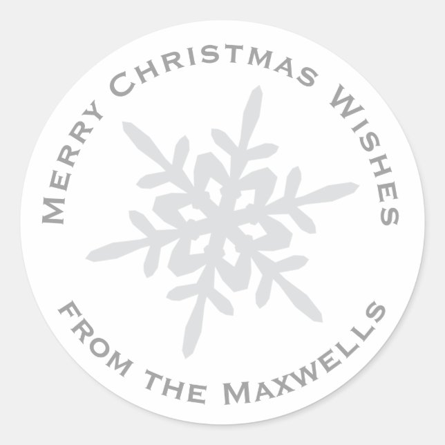 Gray on White Snowflake Envelope Closure Sticker (Front)