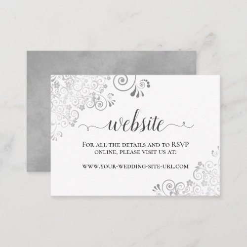Gray on White with Silver Lace Wedding Website Enclosure Card