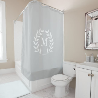 Gray or Any Color Laurel Garland Wreath Monogram Shower Curtain