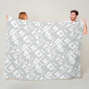 Gray or any color & White Retro Telephone Pattern Fleece Blanket