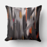 Gray Orange Abstract Painting Throw Pillow at Zazzle