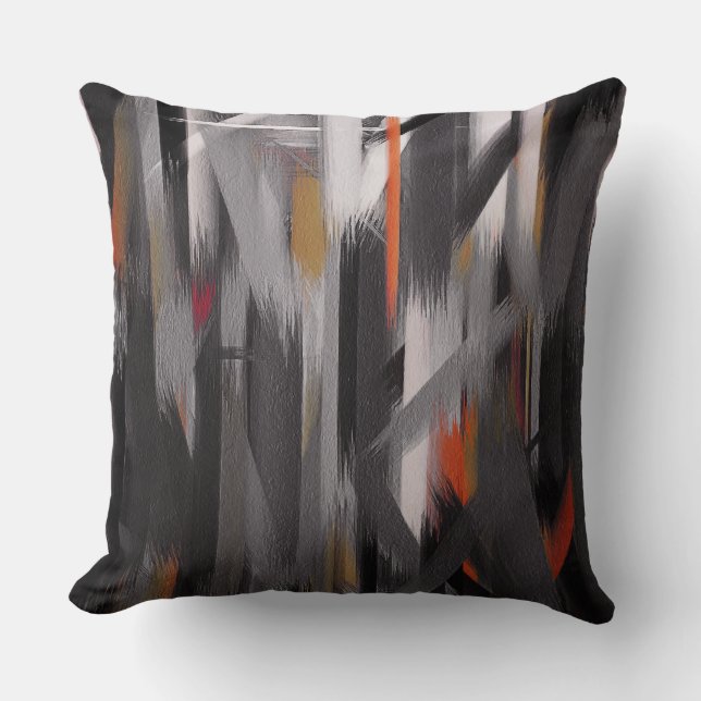 Gray Orange Abstract Painting Throw Pillow (Front)