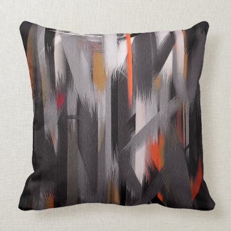 Gray Orange Abstract Painting Throw Pillow