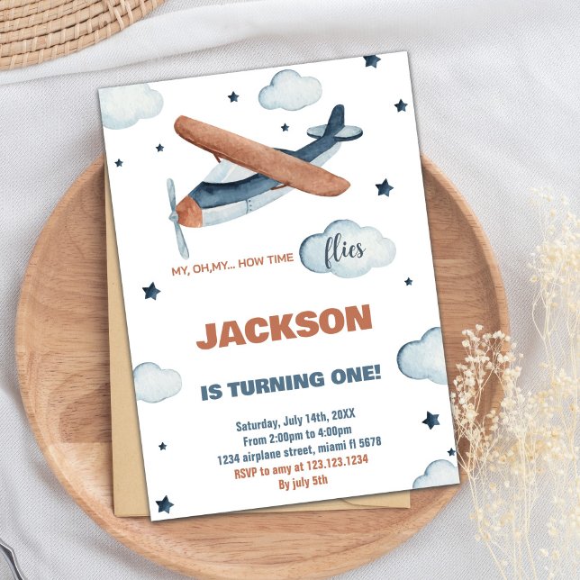 Gray Orange Airplane Birthday Invitations (Gray Orange Airplane Birthday Invitations)