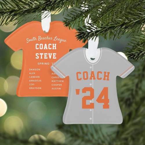 Gray  Orange Baseball Coach Team Jersey Ornament