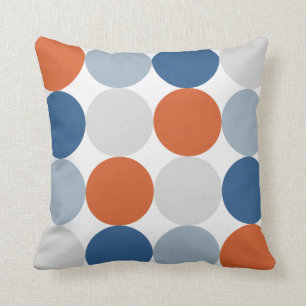 Gray Orange & Blue Circles Throw Pillow