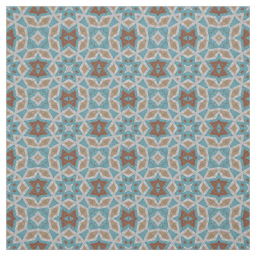 Gray Orange Brown Turquoise Ethnic Pattern Art Fabric