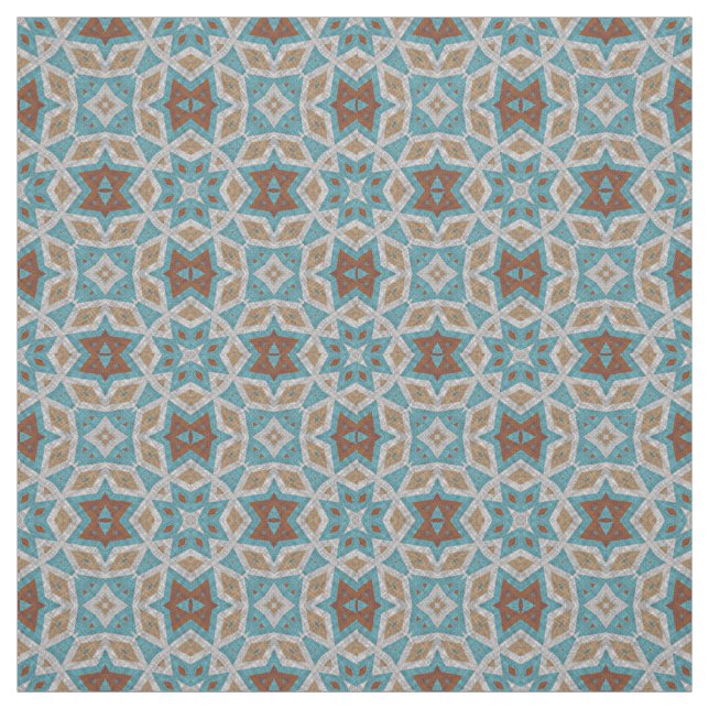 Gray Orange Brown Turquoise Ethnic Pattern Art Fabric (Swatch)