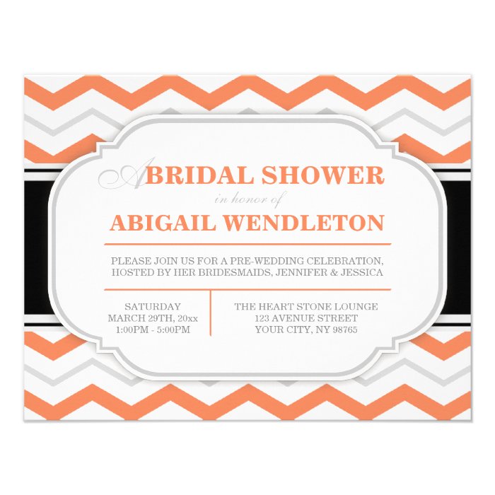 Gray & Orange Chevron Bridal Shower Invitations