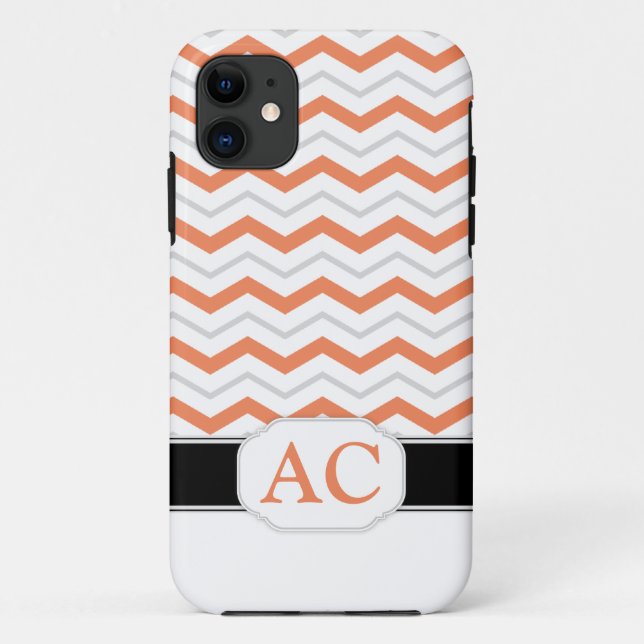 Gray & Orange Chevron Monogram iPhone 5 Case (Back)