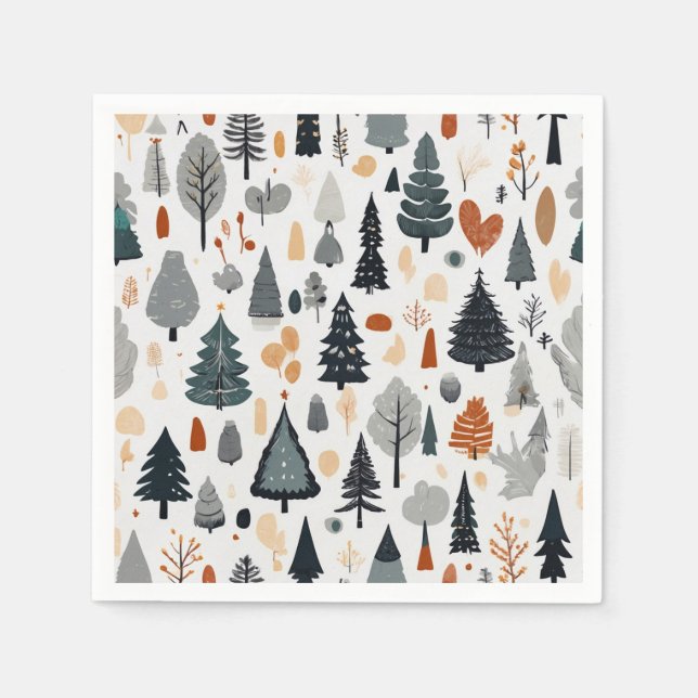 Gray Orange Christmas Tree Pattern Holiday Party  Napkins (Front)