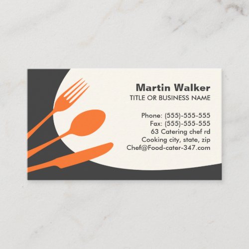 Gray orange modern catering or chef business card