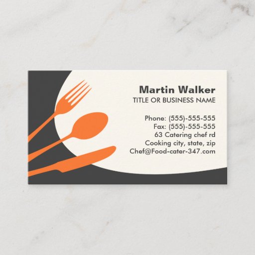 Customizable Gray orange modern catering or chef business cards