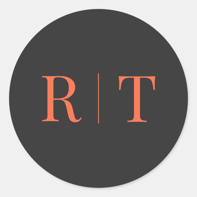 Gray orange Monogram Wedding Classic Round Sticker (Front)