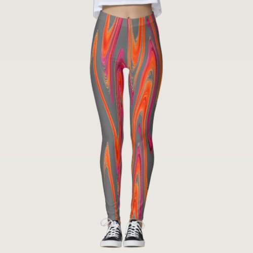 Gray Orange Pink Pattern Handmade Yoga Pants