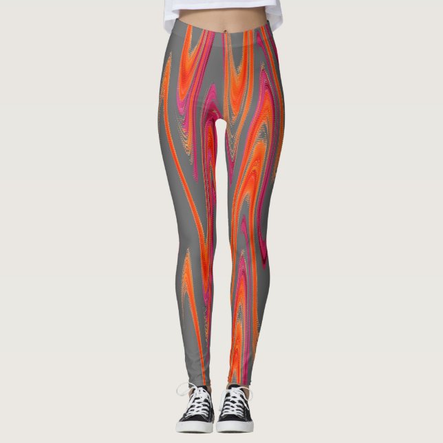 Gray Orange Pink Pattern Handmade Yoga Pants (Front)