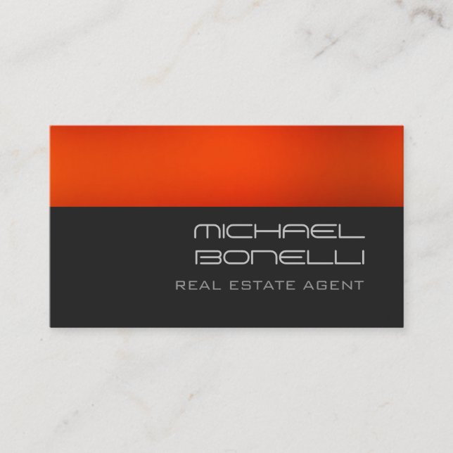 Gray Orange Real Estate Agent Business Card (Front)