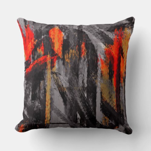 Gray Orange Red Abstract Throw Pillow
