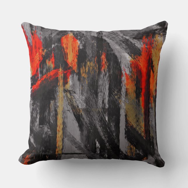 Gray Orange Red Abstract Throw Pillow (Front)