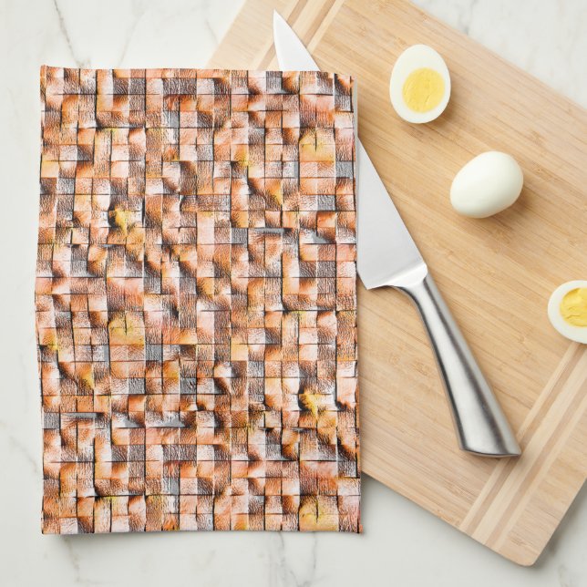 Gray orange rough ceramic tile with flaws, digital kitchen towel (Quarter Fold)