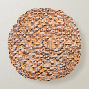 Gray orange rough ceramic tile with flaws, digital round pillow